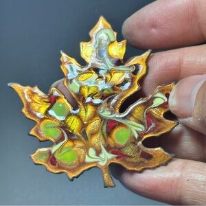 Elegant Enamel Multicolor Leaf Brooch Copper 1375 R